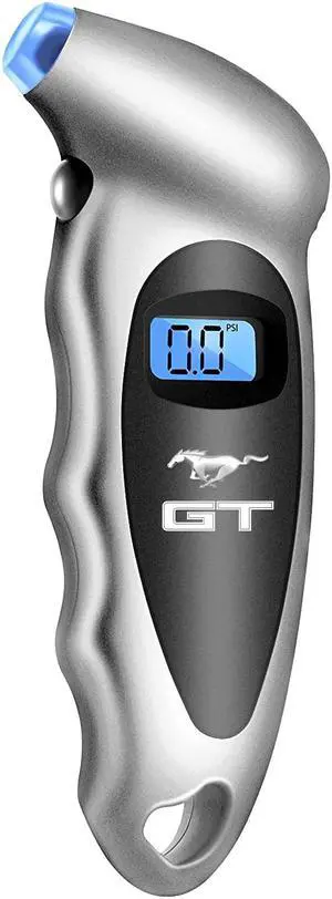 Ford Mustang GT Silver Digital Tire Pressure Gauge with LED-Backlit LCD Display