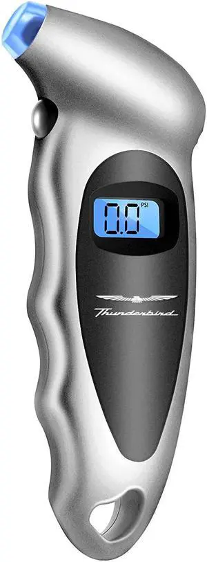 Ford Thunderbird Silver Digital Tire Pressure Gauge with LED-Backlit LCD Display