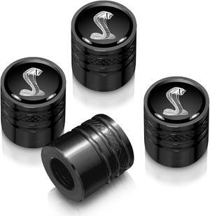 Ford Mustang Cobra Black on Black Aluminum Cylinder-Style Tire Valve Stem Caps