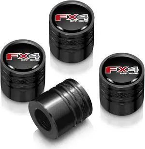 Ford F-150 FX4 Off Road Black on Black Aluminum Cylinder-Style Tire Valve Stem Caps