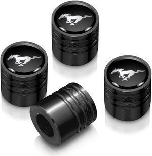 Ford Mustang in Black on Black Aluminum Cylinder-Style Tire Valve Stem Caps