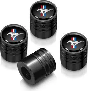 Ford Mustang Tri-Bar Black on Black Aluminum Cylinder-Style Tire Valve Stem Caps