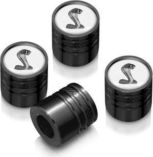 Ford Mustang Cobra White on Black Aluminum Cylinder-Style Tire Valve Stem Caps