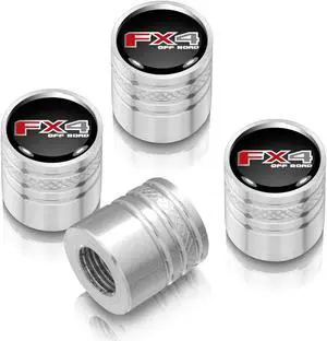 Ford F-150 FX4 Off-Road Black on Silver Aluminum Cylinder-Style Tire Valve Stem Caps