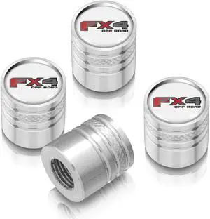 Ford F-150 FX4 Off-Road White on Silver Aluminum Cylinder-Style Tire Valve Stem Caps
