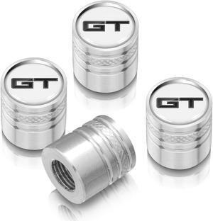 Ford Mustang GT White on Silver Aluminum Cylinder-Style Tire Valve Stem Caps