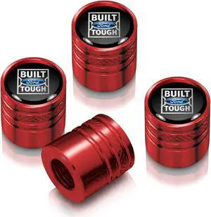 Ford Built-Ford-Tough Black on Red Aluminum Cylinder-Style Tire Valve Stem Caps