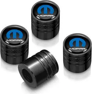 Mopar in Black on Black Aluminum Cylinder-Style Tire Valve Stem Caps