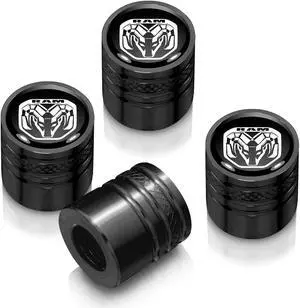 RAM 2019 Logo in Black on Black Aluminum Cylinder-Style Tire Valve Stem Caps