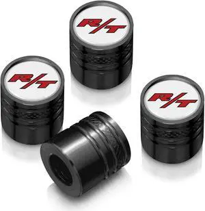 Dodge R/T Logo in White on Black Aluminum Cylinder-Style Tire Valve Stem Caps