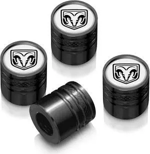 RAM in White on Black Aluminum Cylinder-Style Tire Valve Stem Caps