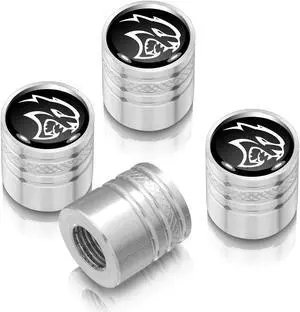 Dodge SRT Hellcat Black on Silver Aluminum Cylinder-Style Tire Valve Stem Caps