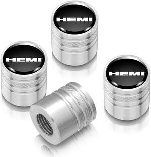 HEMI Logo Black on Silver Aluminum Cylinder-Style Tire Valve Stem Caps