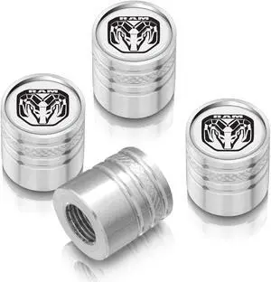 RAM 2019 Logo White on Silver Aluminum Cylinder-Style Tire Valve Stem Caps