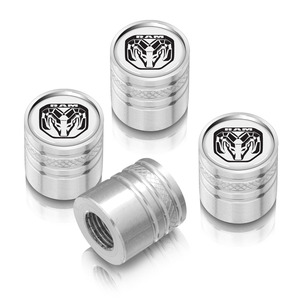 Cadillac Crest Logo Tire Valve Stem Caps – White On Shiny Silver Aluminum – Set Of 4