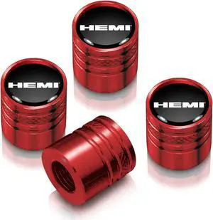 HEMI Logo in Black on Red Aluminum Cylinder-Style Tire Valve Stem Caps