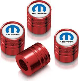 Mopar in White on Red Aluminum Cylinder-Style Tire Valve Stem Caps