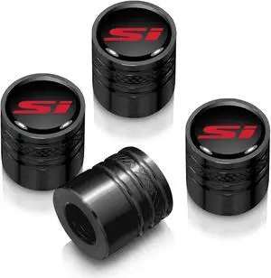 Honda Civic Si Red Black on Black Aluminum Cylinder-Style Tire Valve Stem Caps