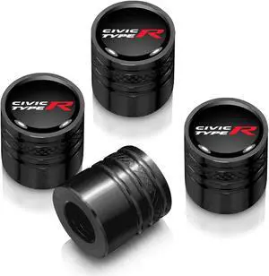 Honda Civic Type-R Black on Black Aluminum Cylinder-Style Tire Valve Stem Caps