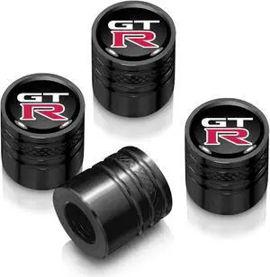 Nissan GT-R in Black on Black Aluminum Cylinder-Style Tire Valve Stem Caps