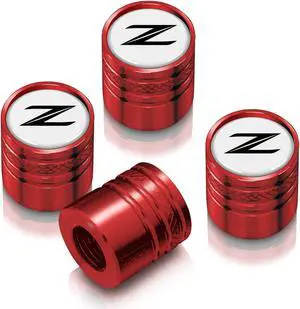 Nissan 370Z Z Logo in White on Red Aluminum Cylinder-Style Tire Valve Stem Caps