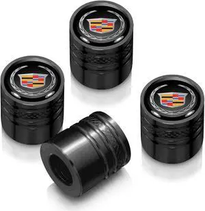 Cadillac Logo in Black on Black Aluminum Cylinder-Style Tire Valve Stem Caps