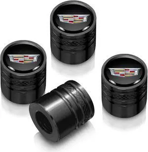 Cadillac Crest Logo in Black on Black Aluminum Cylinder-Style Tire Valve Stem Caps