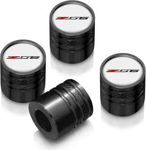 Chevrolet Corvette C7 Z06 Logo in White on Black Aluminum Cylinder-Style Tire Valve Stem Caps