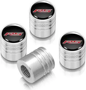 Chevrolet Camaro RS Logo in Black on Shining Silver Aluminum Cylinder-Style Tire Valve Stem Caps