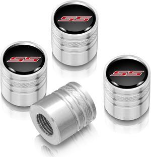 Chevrolet Camaro SS Logo in Black on Shining Silver Aluminum Cylinder-Style Tire Valve Stem Caps