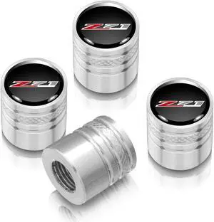 Chevrolet Z71 Logo in Black on Shining Silver Aluminum Cylinder-Style Tire Valve Stem Caps