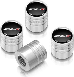 Chevrolet Camaro ZL1 Logo in Black on Shining Silver Aluminum Cylinder-Style Tire Valve Stem Caps