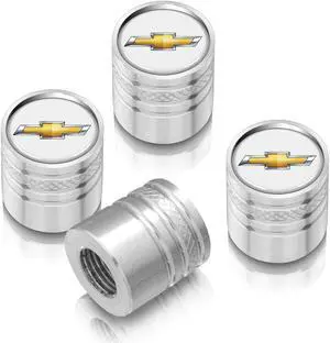 Chevrolet Golden Logo in White on Shining Silver Aluminum Cylinder-Style Tire Valve Stem Caps