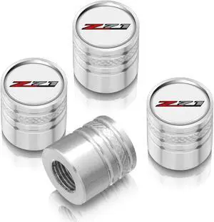 Chevrolet Z71 Logo in White on Shining Silver Aluminum Cylinder-Style Tire Valve Stem Caps