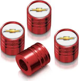 Chevrolet Golden Logo in White on Red Aluminum Cylinder-Style Tire Valve Stem Caps