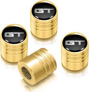 Ford Mustang GT in Black on Golden Aluminum Cylinder-Style Tire Valve Stem Caps