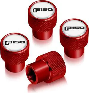Ford F-150 2015 up Logo in White on Red Aluminum Tire Valve Stem Caps