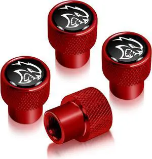 Dodge SRT Hellcat in Black on Red Aluminum Tire Valve Stem Caps