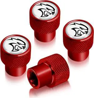 Dodge SRT Hellcat in White on Red Aluminum Tire Valve Stem Caps
