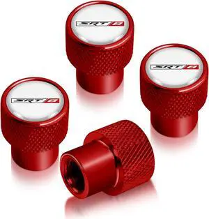 Dodge SRT-8 Logo in White on Red Aluminum Tire Valve Stem Caps for Jeep RAM