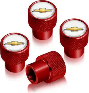 Chevrolet Golden Logo in White on Red Aluminum Tire Valve Stem Caps