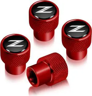 Nissan 370Z Z Logo in Black on Red Aluminum Tire Valve Stem Caps