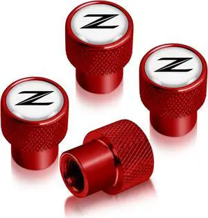 Nissan 370Z Z Logo in White on Red Aluminum Tire Valve Stem Caps