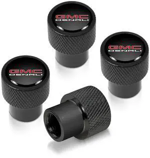 GMC Denali Nameplate in Black on Black Aluminum Tire Valve Stem Caps