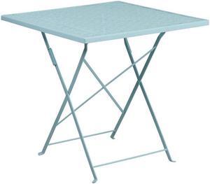 Commercial Grade 28" Square Sky Blue Indoor-Outdoor Steel Folding Patio Table