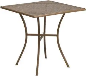 Flash Furniture Oia Commercial Grade Square Indoor-Outdoor Steel Patio Table 28" Gold (CO5GD)