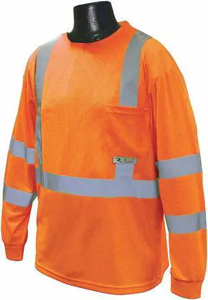 Radians Hi-Visibility Orange Polyester Long Sleeve Shirt, Size: L, ANSI Class 3