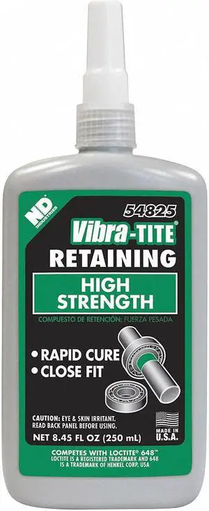 Vibra-tite Retaining Compound, 8.45 oz. Bottle, 3500 Shear Strength (PSI) 54825
