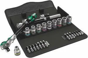 Wera 1/2"Drive Metric Chrome Socket Set, Number of Pieces: 28 Chrome 05004076001