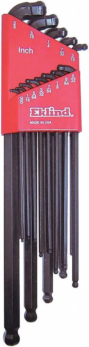 Eklind Long L-Shaped SAE Black Oxide Ball End Hex Key Set, Number of Pieces: 13